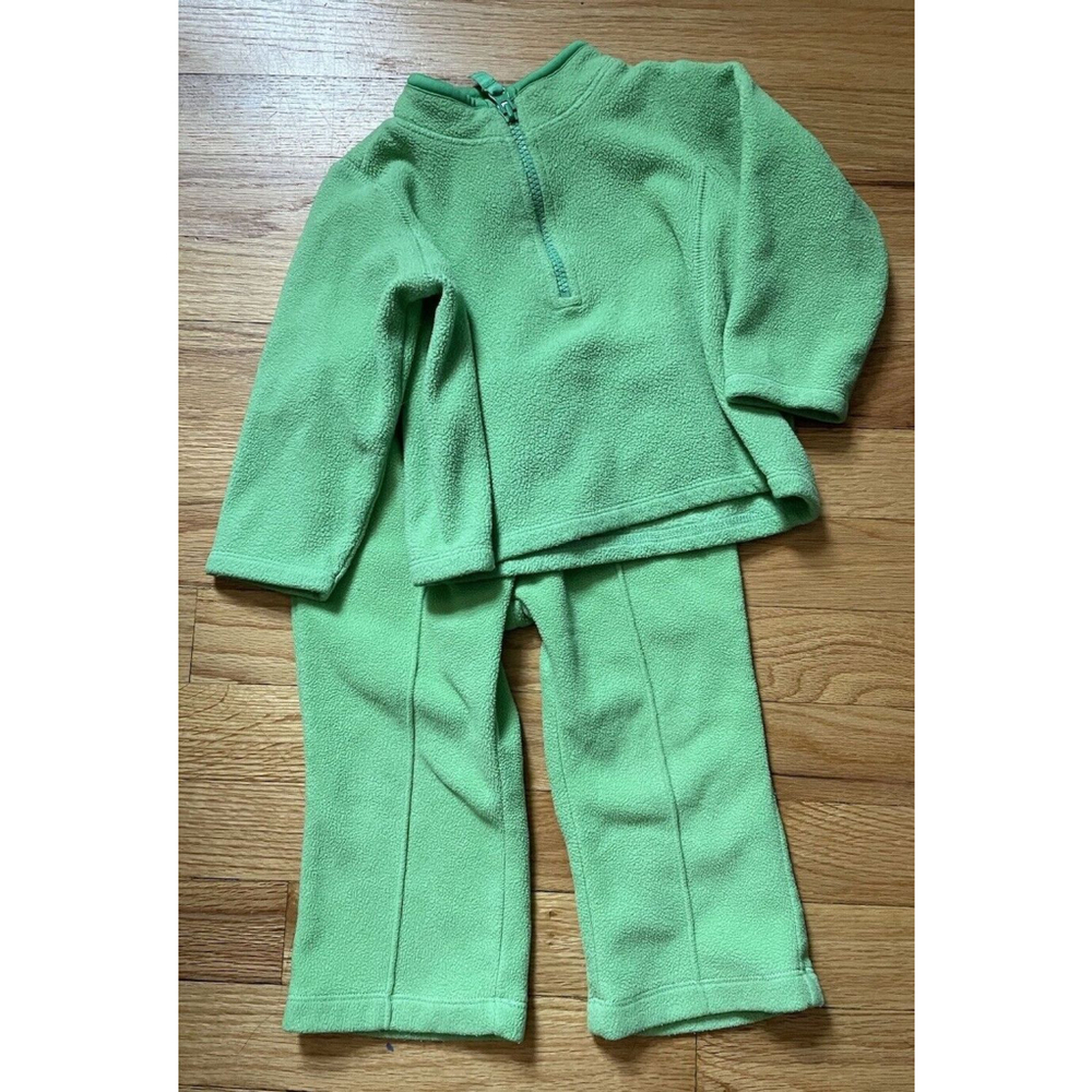 Vintage Y2K Lime Green Old Navy Kids Fleece Flared Pants 1/4 Zip Outfit 2T 24 Mo